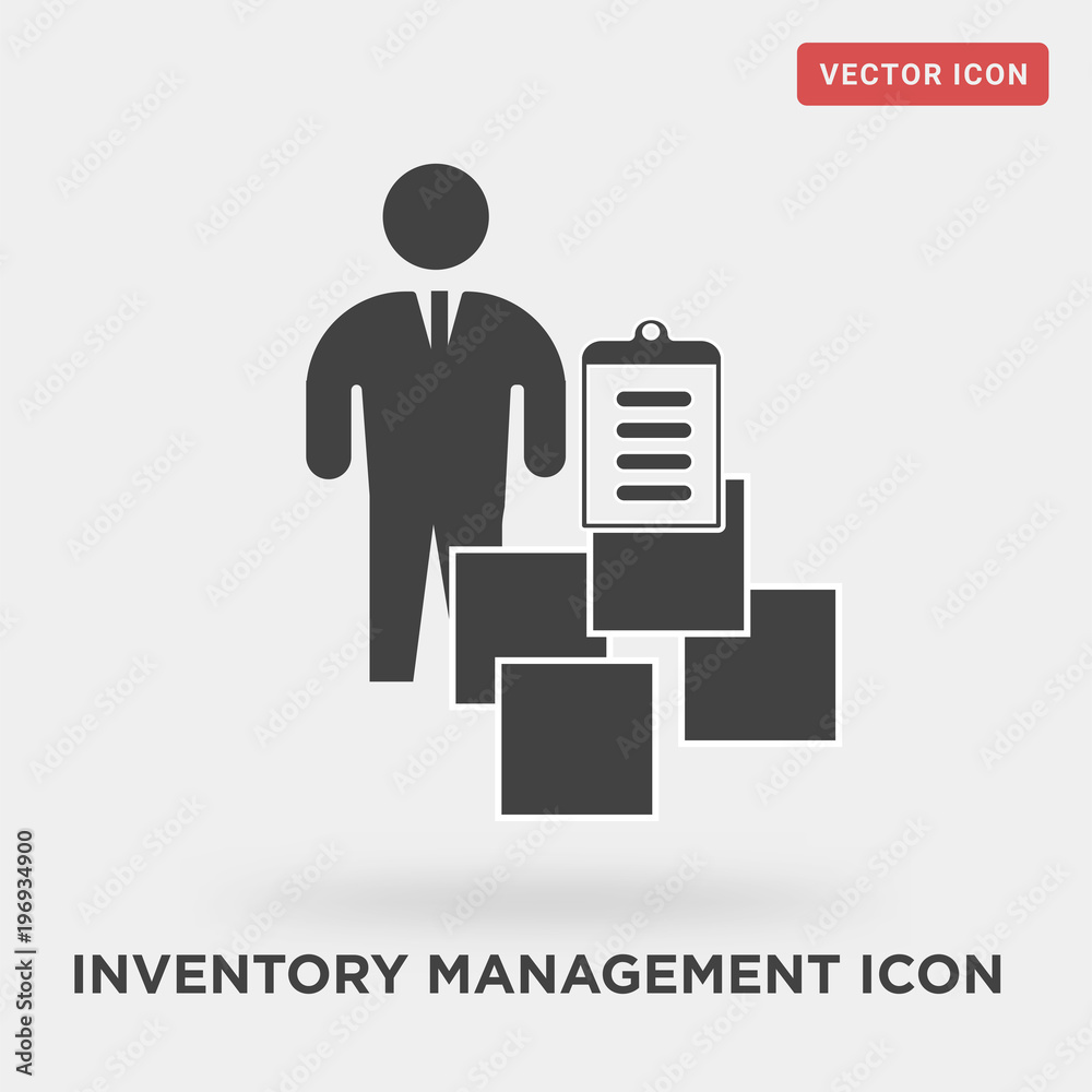inventory management icon on grey background, in black, vector icon illustration