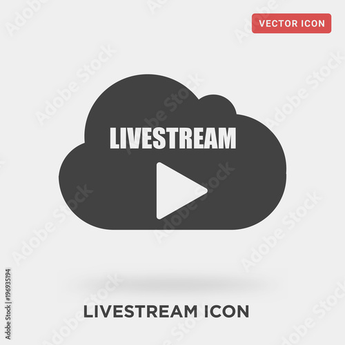 livestream icon on grey background, in black, vector icon illustration