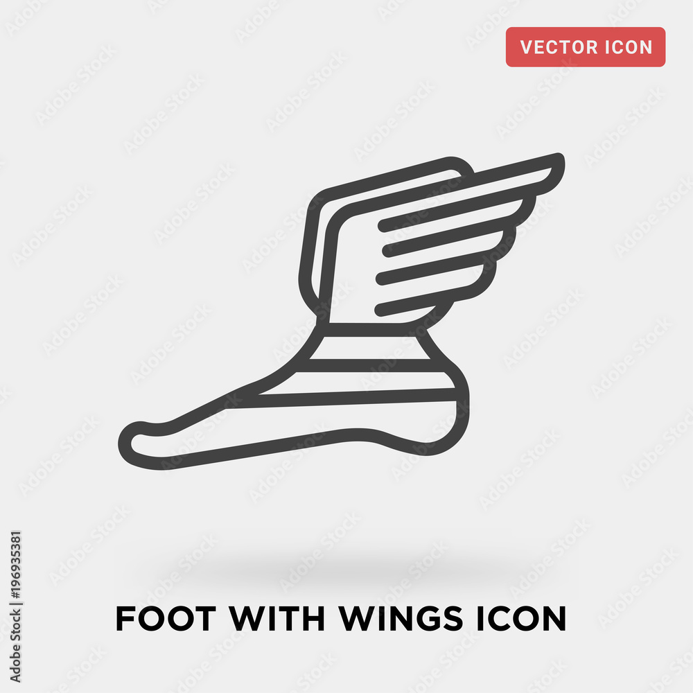 foot with wings icon on grey background, in black, vector icon illustration foot with wings icon on grey background, in black, vector icon illustration