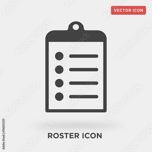 roster icon on grey background, in black, vector icon illustration