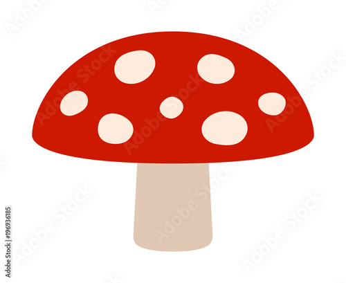 Amanita muscaria or fly agaric hallucinogenic toadstool mushroom flat red vector icon for apps and websites