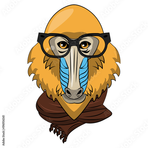 Cool hipster mandrel monkey head cartoon vector illustration graphic design