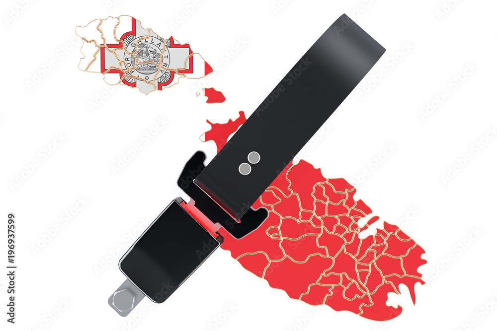 Obraz premium Malta map with safety belt. Security and protect or insurance concept, 3D rendering