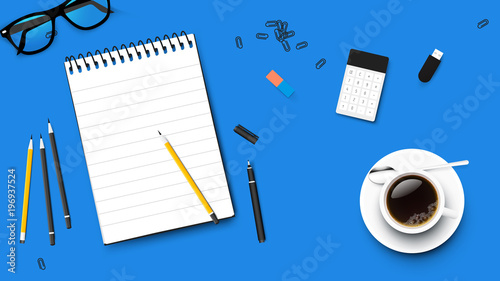 Looking For New Ideas. Conceptual Vector Perfect Illustration With Top View On The Working Table
