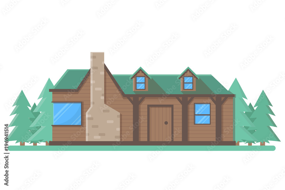 Grunge wooden cabin building vector. Isolated flat village house on white background