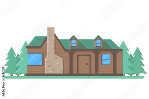 Grunge wooden cabin building vector. Isolated flat village house on white background