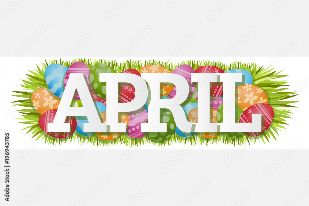 April Single Word Easter Eggs Banner Vector Illustration 1