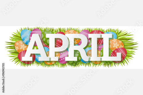 April Single Word Easter Eggs Banner Vector Illustration 1 photo
