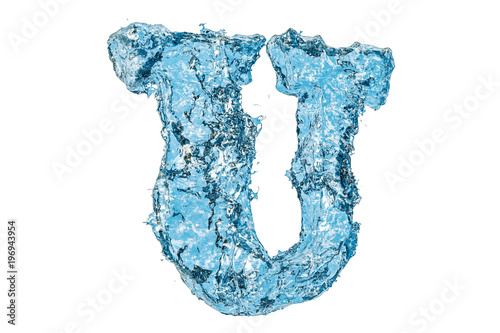 Water letter U, 3D rendering