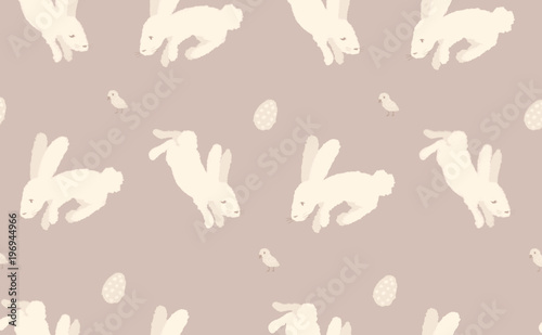 beige easter background with illustration of cute bunnies