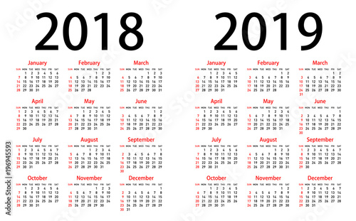 Vector Calendar For 2018 and 2019 Year