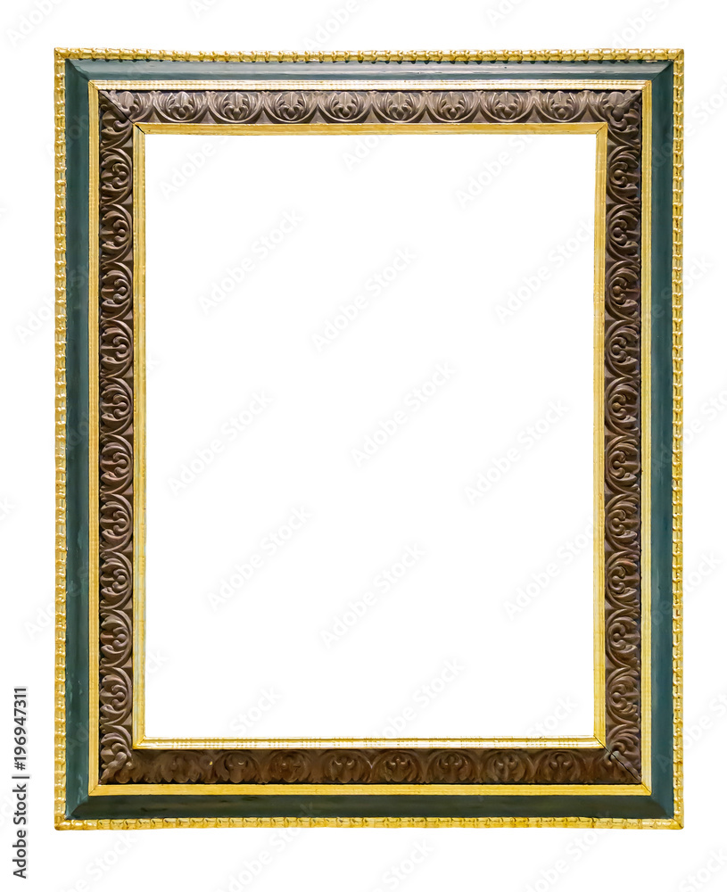 Green wooden picture frame with golden decorations Green wooden picture frame with golden decorations