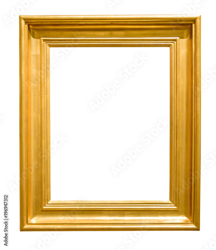 Golden decorative picture frame isolated on white