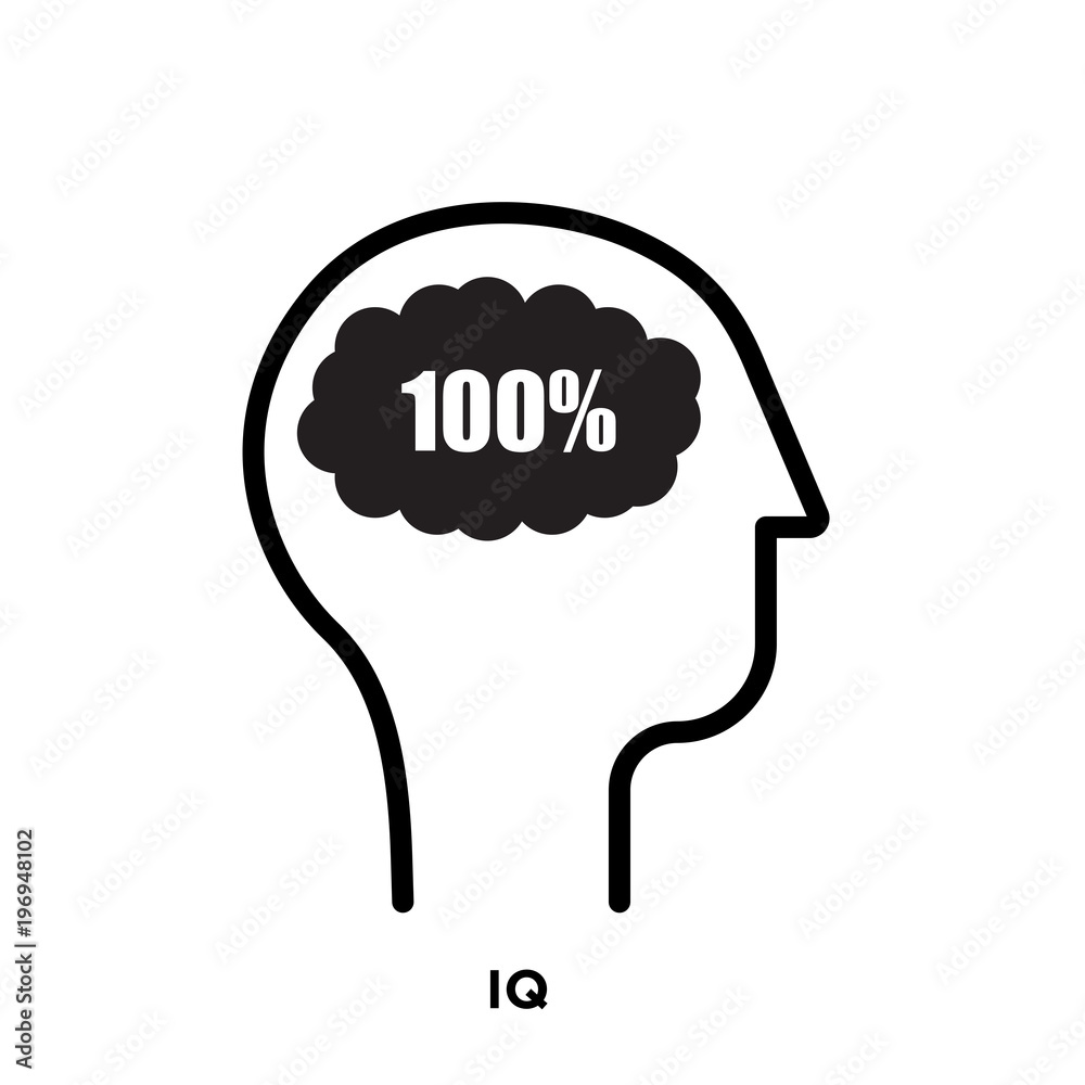 IQ icon on white background, in black, vector icion illlustration IQ icon on white background, in black, vector icion illlustration