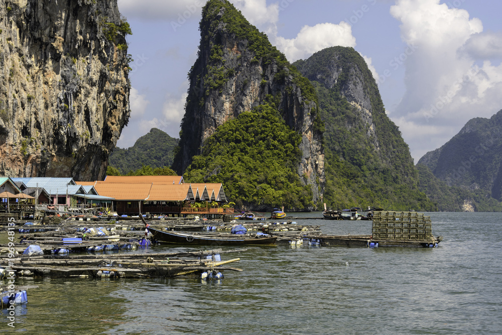 Fishing village and islands of Phang Nga bay Thailand