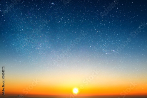sunrise in morning sky with star and milky way background