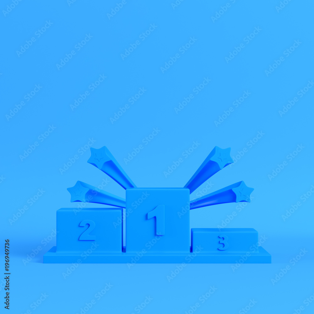Winners podiup with starsl on bright blue background Winners podiup with starsl on bright blue background