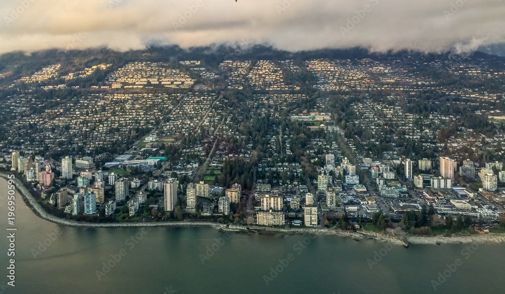 Birdseye City and Ocean Aerial View from Seaplane