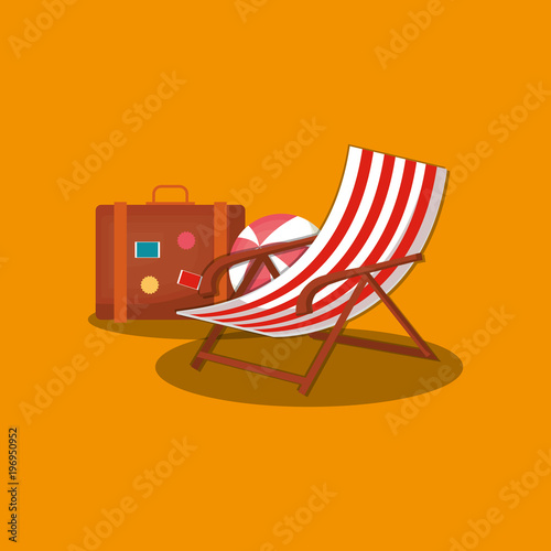 beach chair and suitcase over orange background, colorful design vector illustration