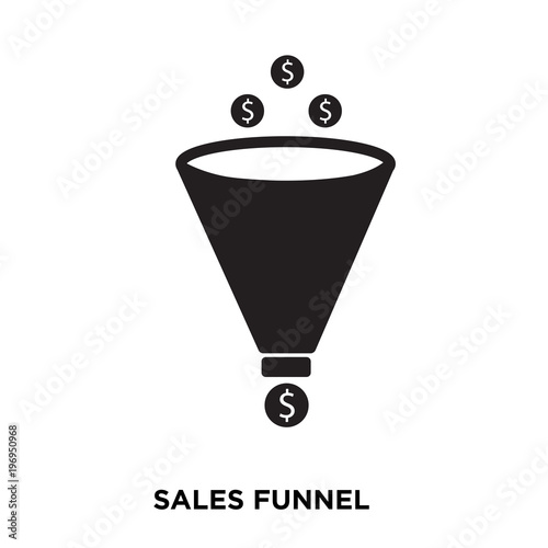 slaes funnel on white background, in black, vectoricon illustration