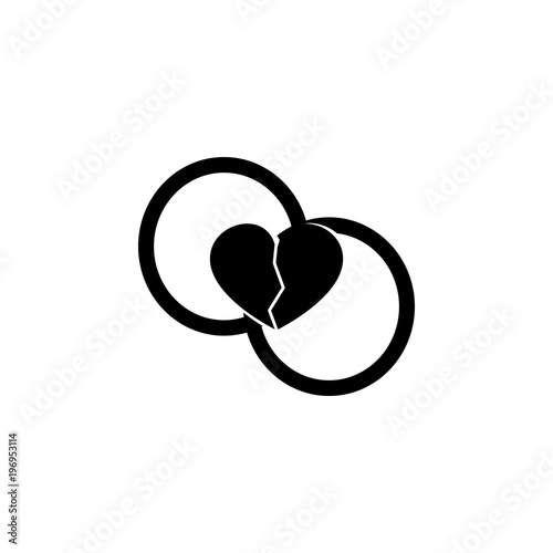 wedding rings and a broken heart icon. Element of wedding and divorce elements illustration. Premium quality graphic design icon. Signs and symbols collection icon for websites