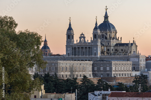 Sunset view of Royal Palace and Almudena Cathedral in City of Madrid, Spain © Stoyan Haytov