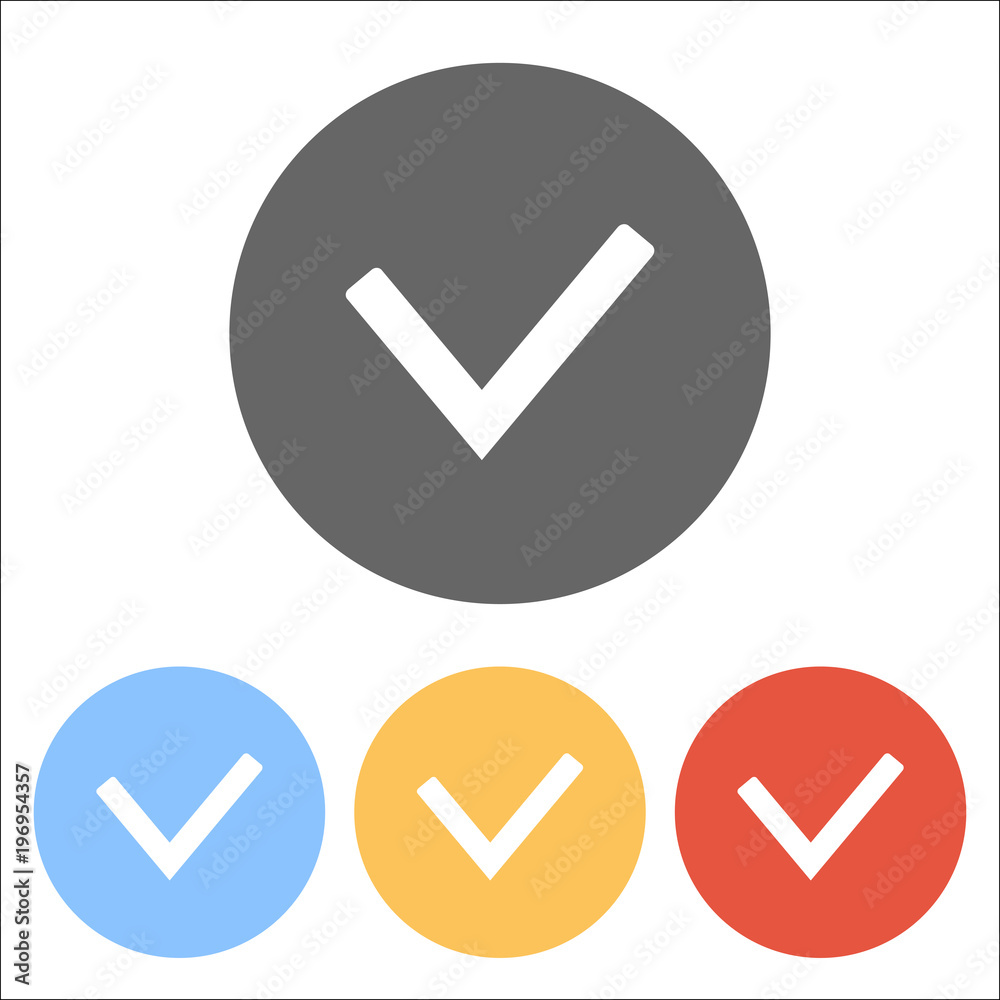 Check mark icon. Set of white icons on colored circles Check mark icon. Set of white icons on colored circles
