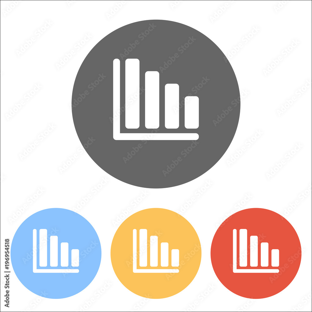 Declining graph line icon. Set of white icons on colored circles Declining graph line icon. Set of white icons on colored circles
