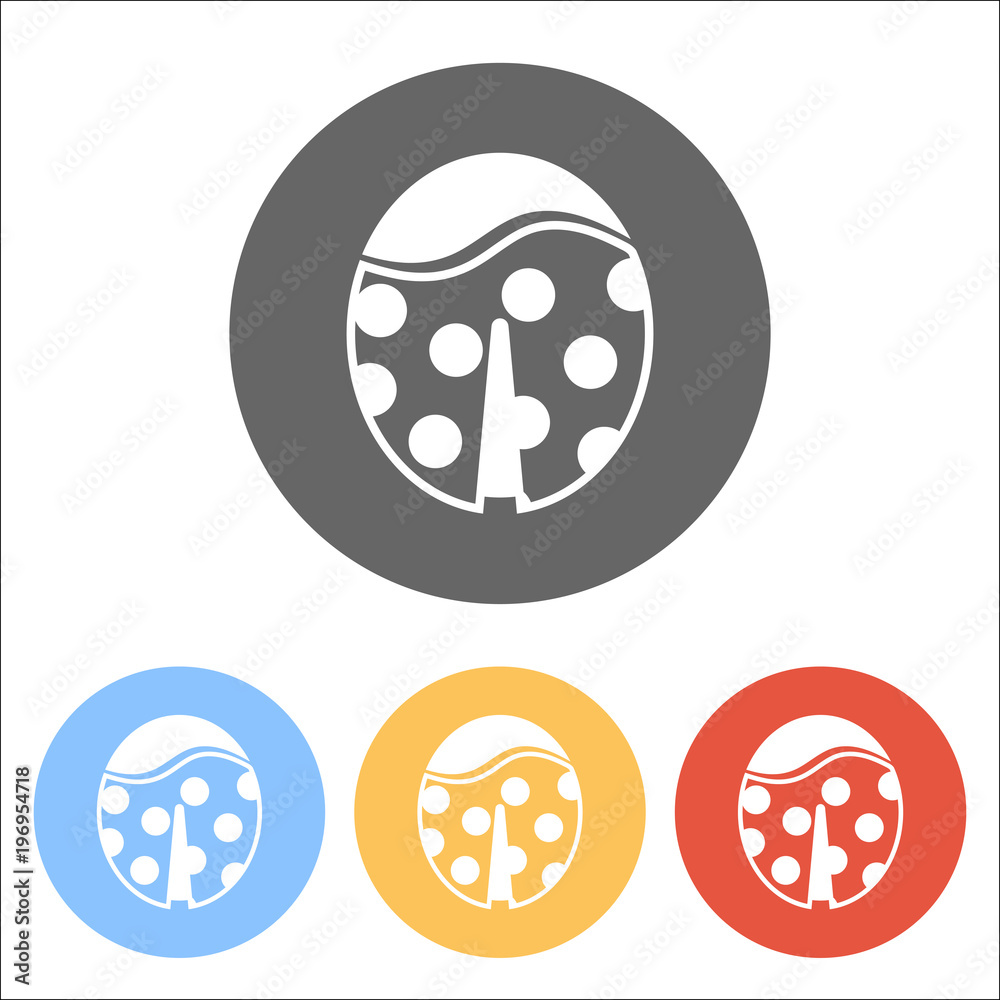 Ladybug icon. Set of white icons on colored circles Ladybug icon. Set of white icons on colored circles
