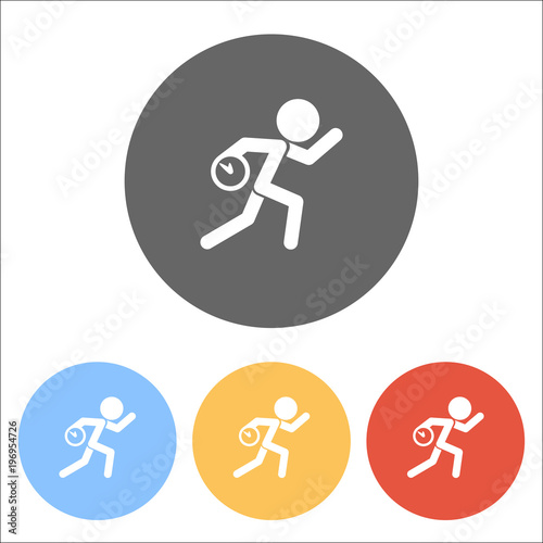 Running man with clock. Simple icon. To be late. An unpleasant s