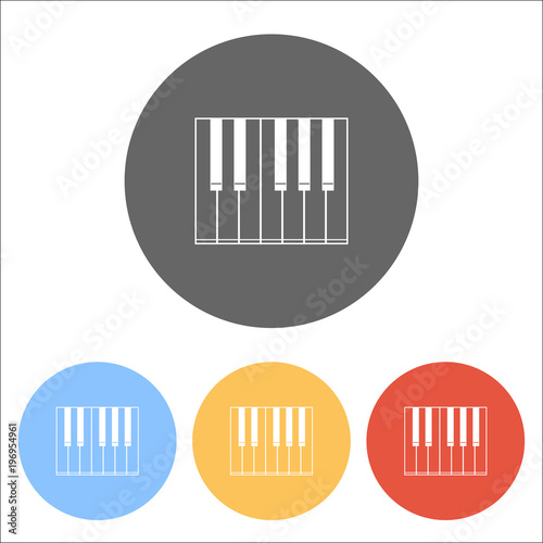 Simple piano icon. Set of white icons on colored circles