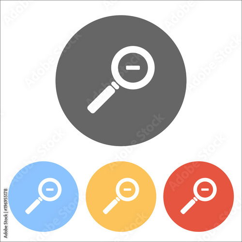 Zoom out icon. Set of white icons on colored circles