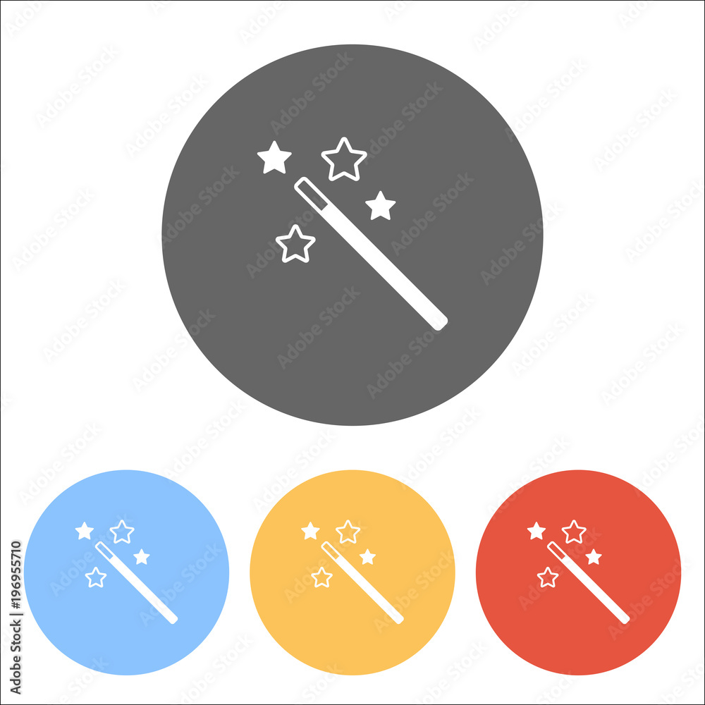 magic wand with stars. simple silhouette. Set of white icons on magic wand with stars. simple silhouette. Set of white icons on