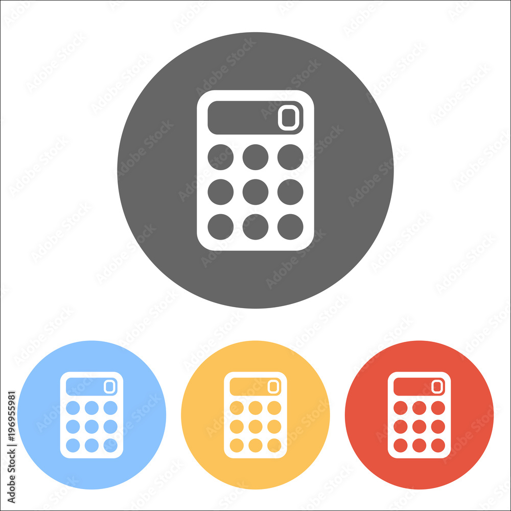 simple calculator icon. Set of white icons on colored circles simple calculator icon. Set of white icons on colored circles