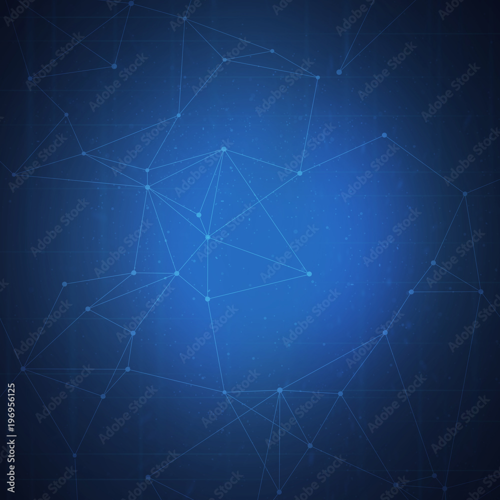 Blockchain technology futuristic abstract  background with blockchain peer to peer network. Global cryptocurrency blockchain business banner concept.