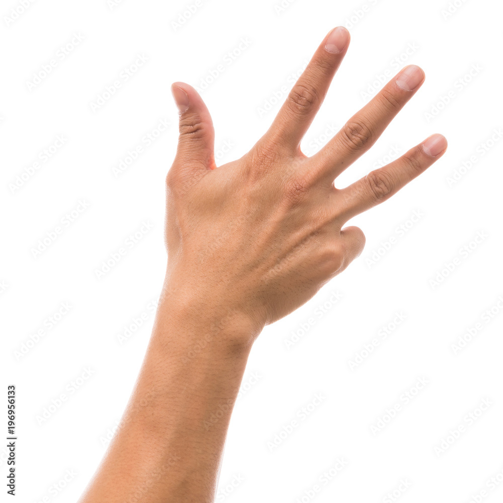 Men hand showing the multi action over white background, include clipping path Men hand showing the multi action over white background, include clipping path