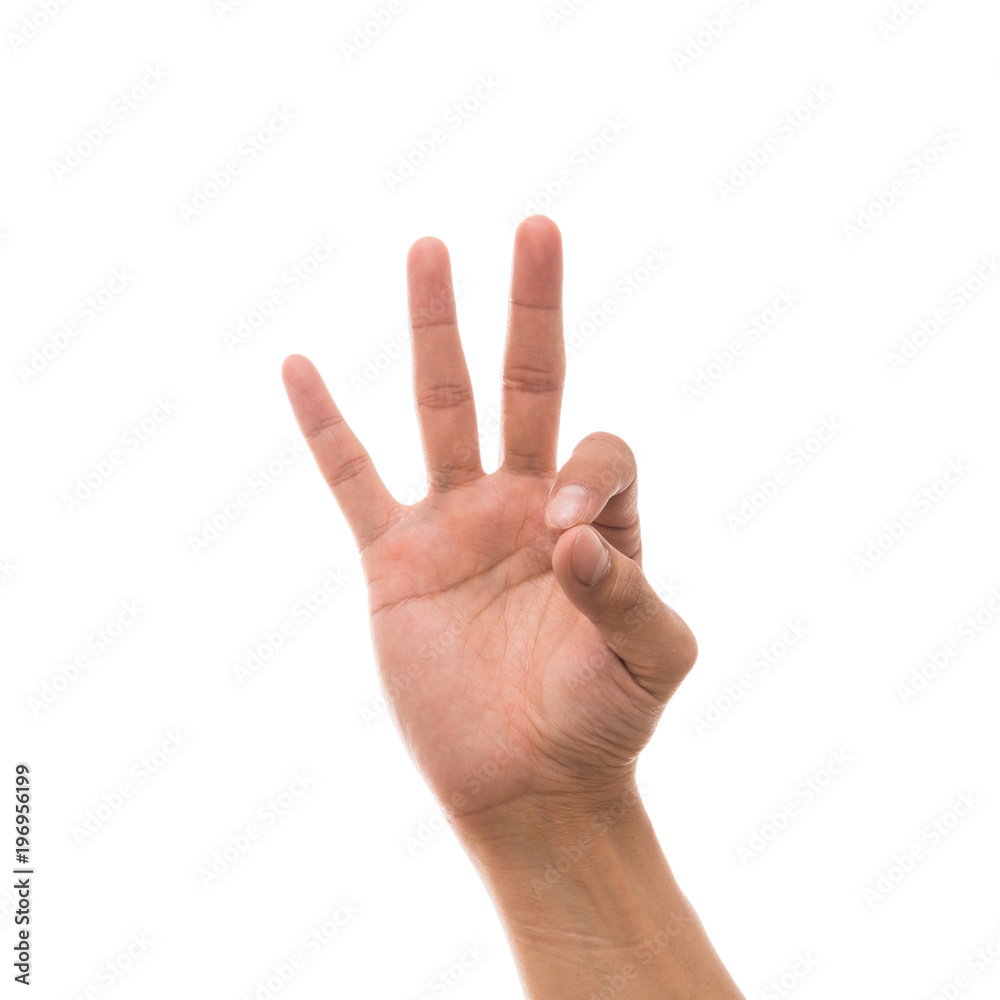 Men hand showing the multi action over white background, include clipping path Men hand showing the multi action over white background, include clipping path