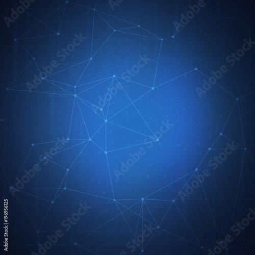 Blockchain technology futuristic abstract background with blockchain peer to peer network. Global cryptocurrency blockchain business banner concept.