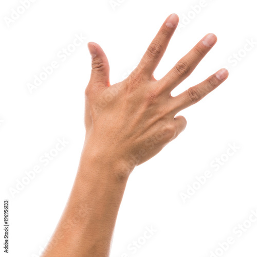 Men hand showing the multi action over white background, include clipping path