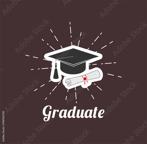 Graduation cap and diploma. Vector illustration.