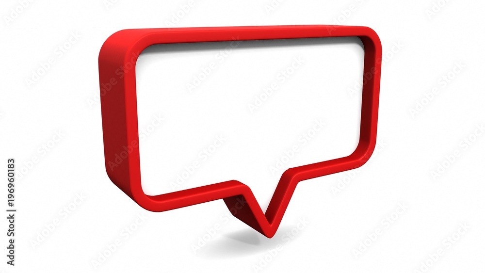 Red dialog speech bubbles on white background. 3D rendering
