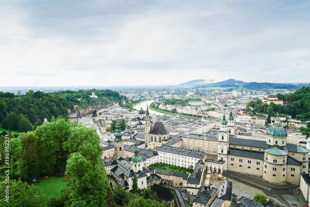 Salzburg city from high point of view in Salzburg Fort and castle