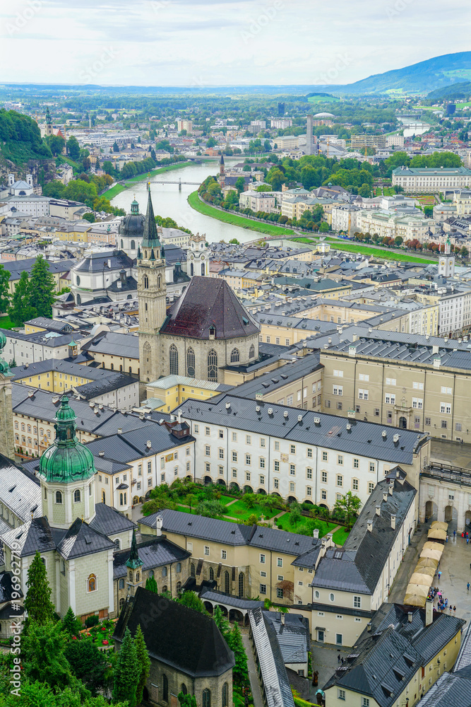 Salzburg city from high point of view in Salzburg Fort and castle