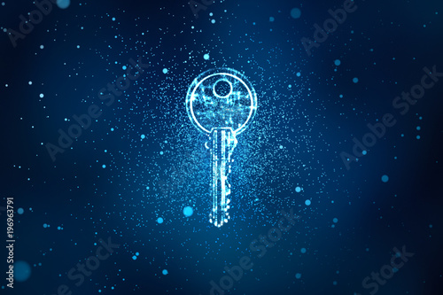 Digital key in keyhole in information security concept background, illustration photo