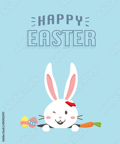 Happy Easter bunny with carrot  white bunny