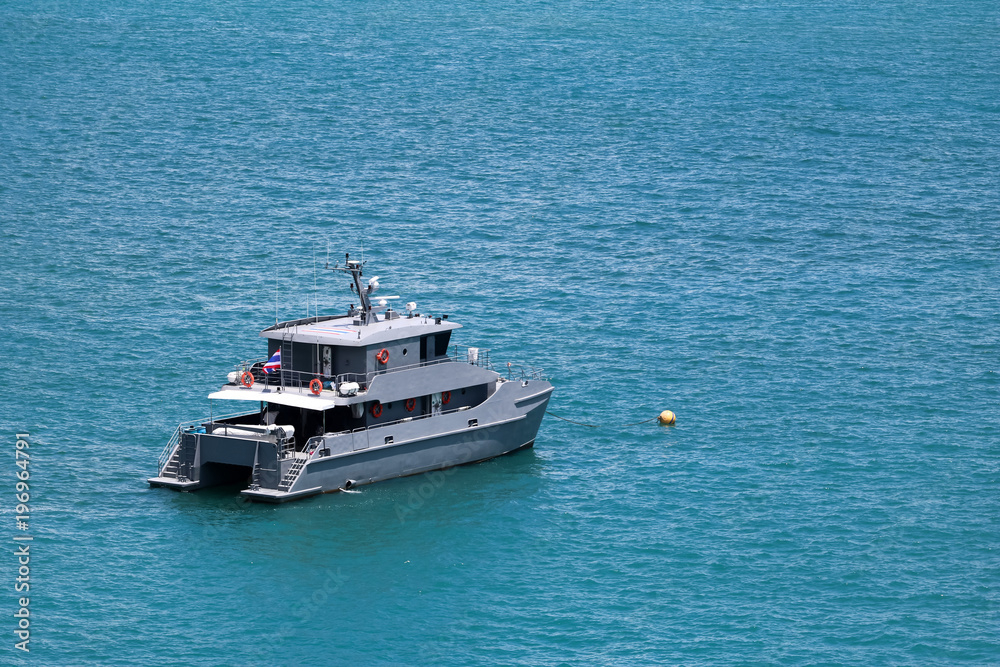 The ships of the government or military in the sea with ocean and islands backgroun The ships of the government or military in the sea with ocean and islands backgroun