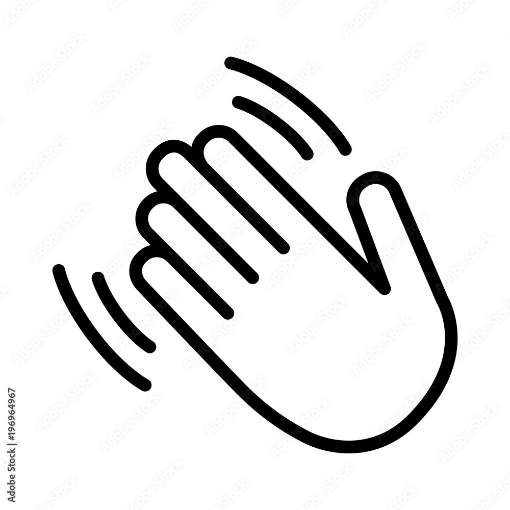Hand wave / waving hi or hello gesture line art vector icon for apps