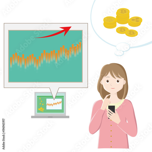 情報を得て仮想通貨購入を考える女性