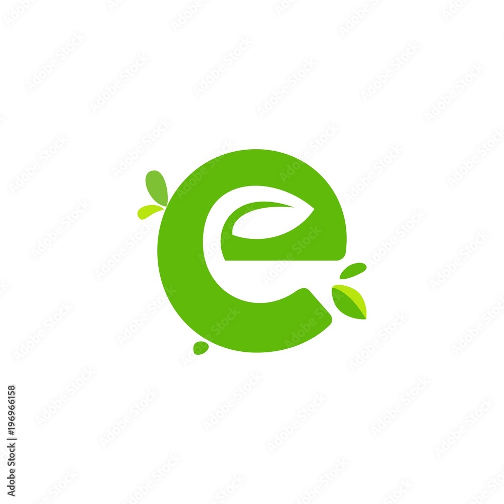 initials E icon logo design, nature green leaf symbol initials E icon logo design, nature green leaf symbol