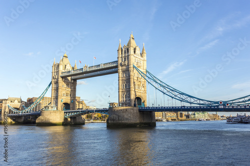Tower Bridge is a combined bascule and suspension bridge in London built between 1886 and 1894. The bridge crosses the River Thames close to the Tower of London.